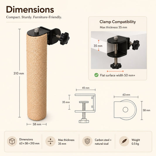 Measuring a furniture edge for a Shelfside clamp-on cat scratching post