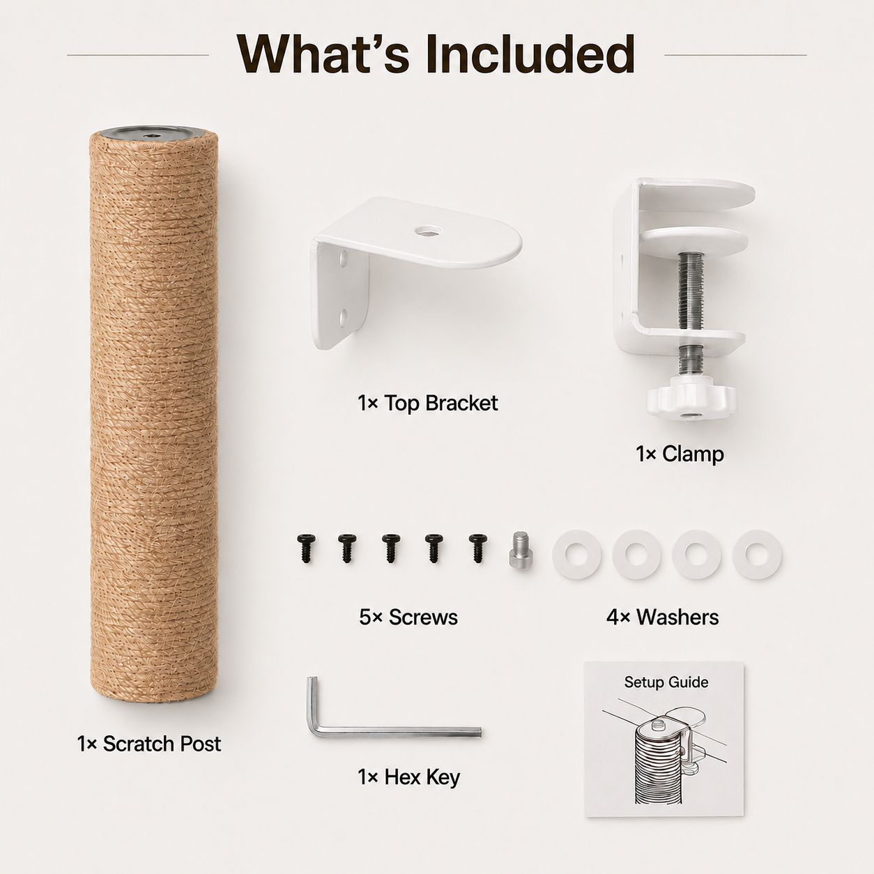 Included items for the Shelfside no-drill cat scratching post