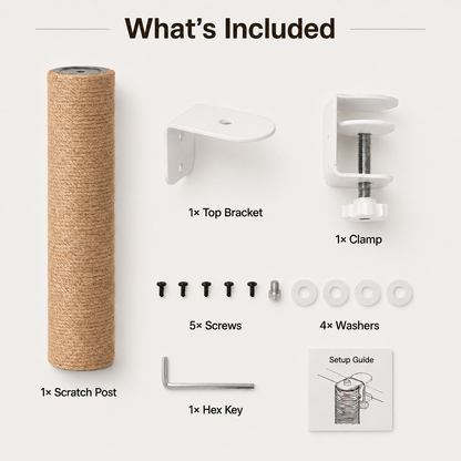 Included items for the Shelfside no-drill cat scratching post