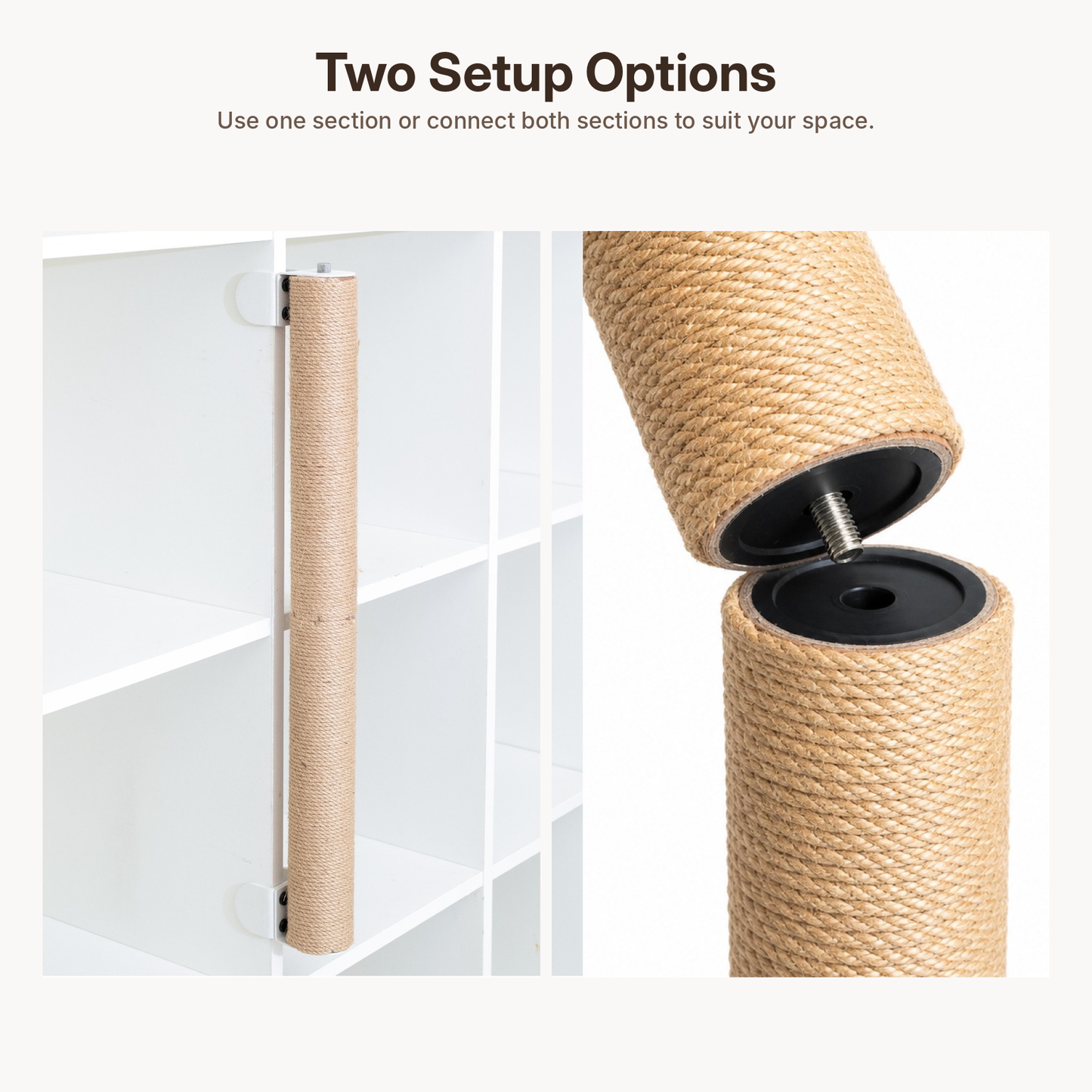 One-section and connected two-section scratching post setup options