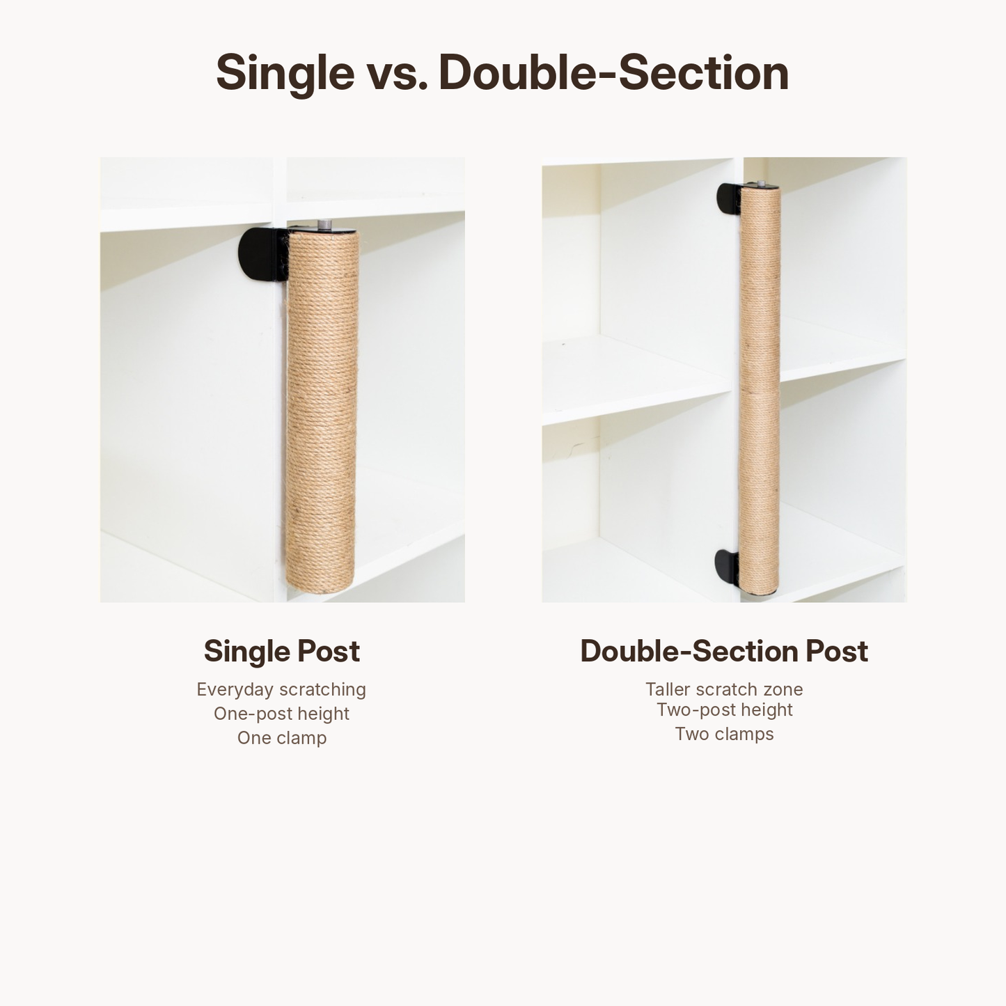 Single-section and double-section clamp-on cat scratching post comparison