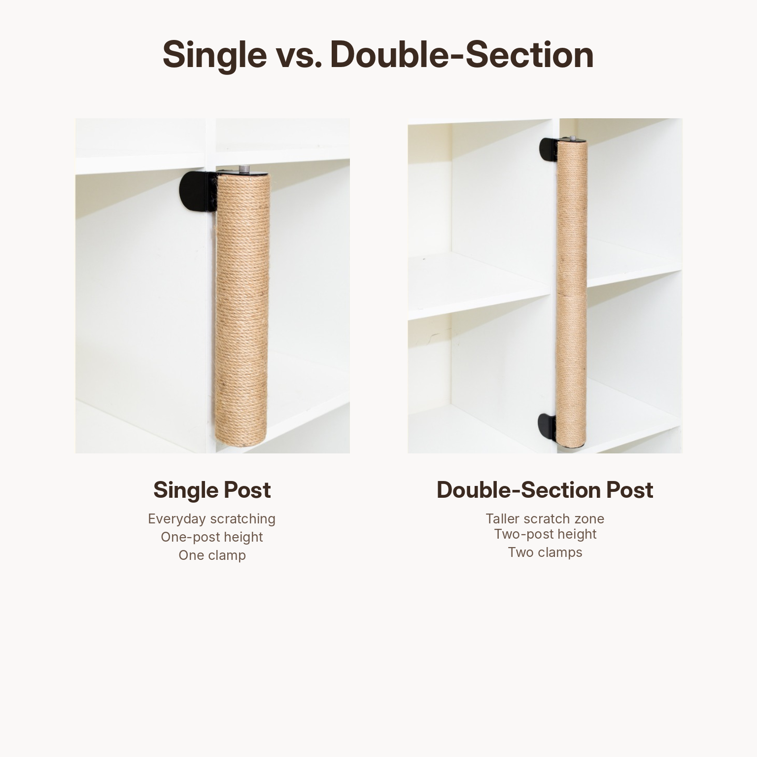 Single-section and double-section clamp-on cat scratching post comparison